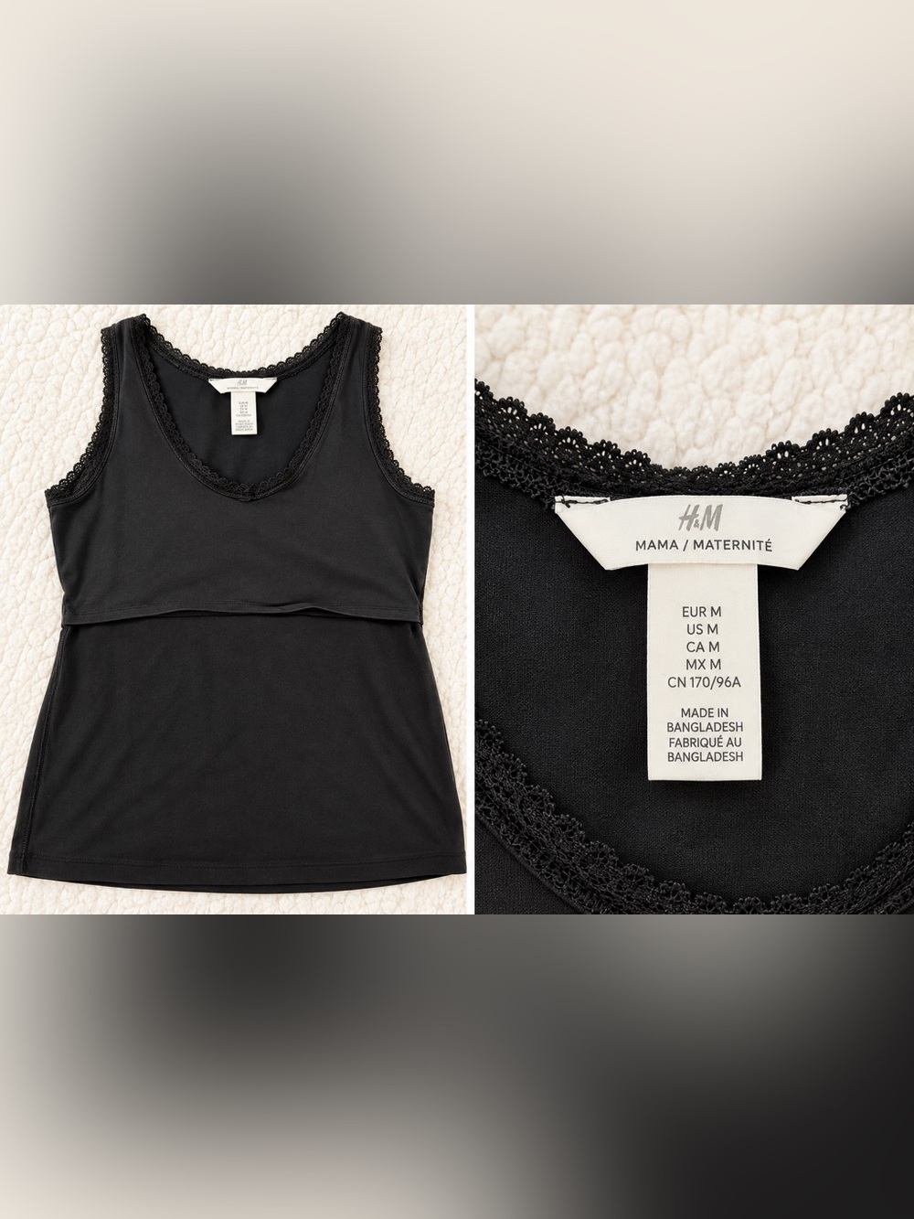 H&M Black Lace-Trim Maternity Nursing Camisole